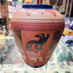 Navajo Native American Etched Red Clay Pottery Small Vase With Kokopelli
