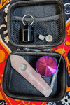 Rose Quartz Pipe/Iridescent Grinder/Container/Screen in Black Zippered Case