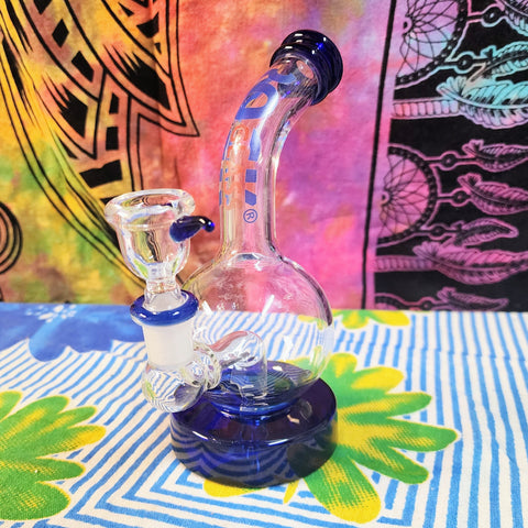 7" Rock Glass- Bubble Base Waterpipe-Blue Accents