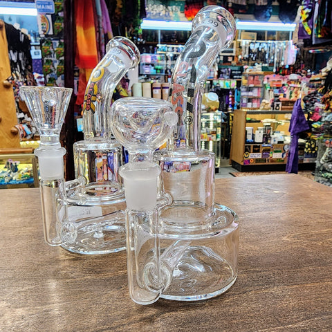 7" Bent Neck Clear Rock Glass Cake Style Waterpipe-RS364