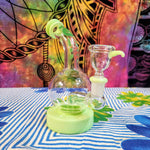 7" Bent Neck  Rock Glass Bubble Bottom- Waterpipe-Slime Green Accents-RS493