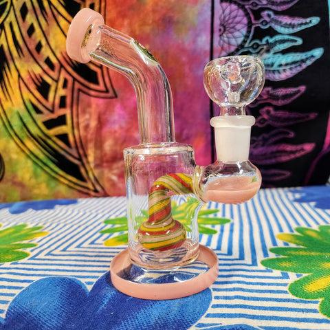 6"  Bent Neck Waterpipe Pink Multi Colored Perc