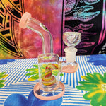 6"  Bent Neck Waterpipe Pink Multi Colored Perc