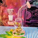 6"  Bent Neck Waterpipe Pink Multi Colored Perc