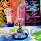 6"  Bent Neck Waterpipe Blue Multi Colored Perc