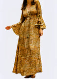 Floral V Neck - Maxi Dress - Bell Sleeves