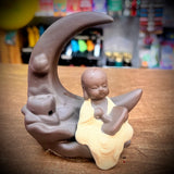 Backflow Incense Burner Baby Buddhist On Half Moon