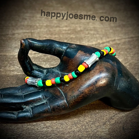 3" Rasta Bead Bracelet w/Metal Beads