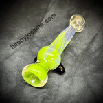 Silver Fume Green Frit Glass Chillum W/Angled Mouthpiece