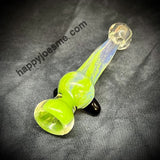 Silver Fume Green Frit Glass Chillum W/Angled Mouthpiece