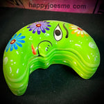 4.5"  Bright Green/Multi-Colored Half-MOON Box-Talavera Pottery from Mexico