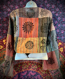 Patchwork Flower Tie Top W/Flare Sleeves