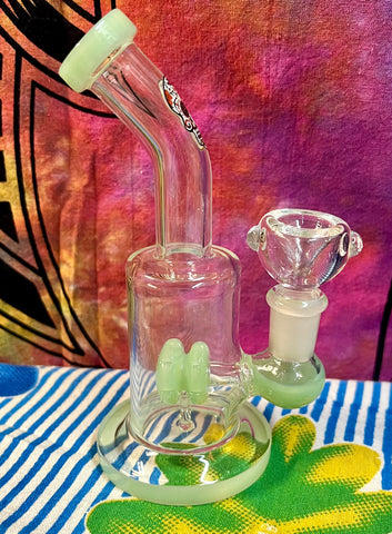 6” Bent Neck Slime Green Single Perc Waterpipe w/sugarskull