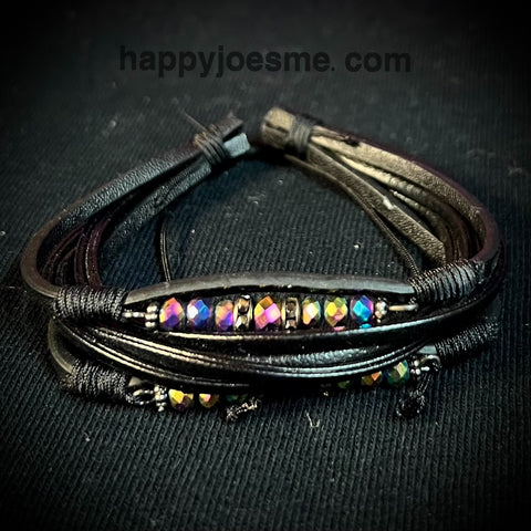 Faux Leather Sparkly Beads Bracelet