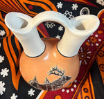 NATIVE AMERICAN NAVAJO POTTERY WEDDING VASE With Elk Drawing