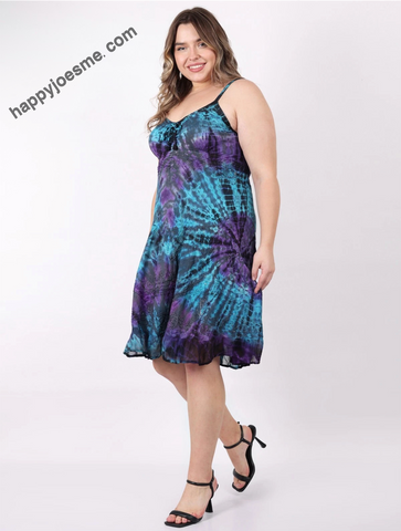 Women’s Tie Dye Sleeves Spaghetti Strap Party Dress