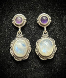 Amethyst and Moonstone 925 Sterling Silver Earrings