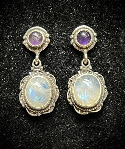 Amethyst and Moonstone 925 Sterling Silver Earrings