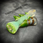 Large Green Frit Chillum W/Sparkly Green Horns and Marble