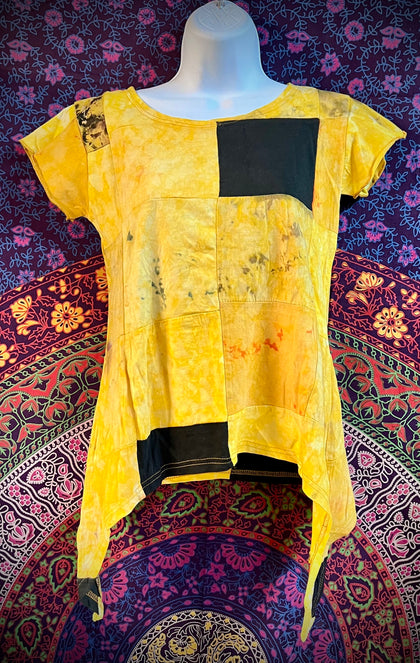 Tie Dye Patchwork W/Peace Sign Cut Out on Back Top