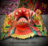 Balinese Mask Guardian Singa Lion Barong Topeng Demon Bali Wall Art Carved Wood