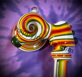 Multicolored Wig-Wag White Opal Sidecar Bubbler