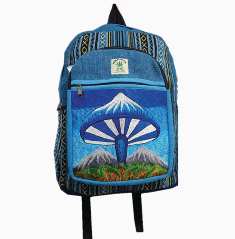 The Collection Royal Mushroom Embroidered Tie Dye Hemp Cotton Backpack-Blue