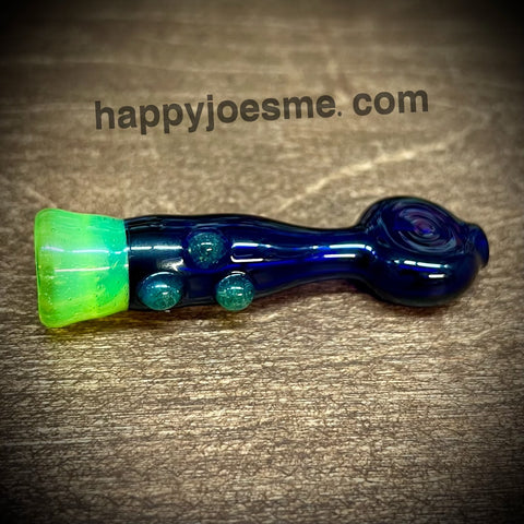 Slime Green/Dark Blue Flat Mouthpiece Glass Chillum