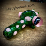 4" Green Handpipe W/ Pink Spots & Reduction Marble