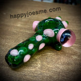 4" Green Handpipe W/ Pink Spots & Reduction Marble