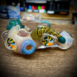 6" Frit Fumed Handpipe w/ Horn & Multiple Marbles by Zach U-Shüd