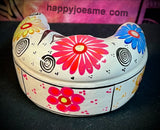 4.5"  White/Multi-Colored Half-MOON Box-Talavera Pottery from Mexico