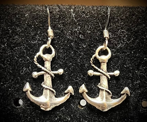 Detailed Anchor 925 Sterling Silver Earrings