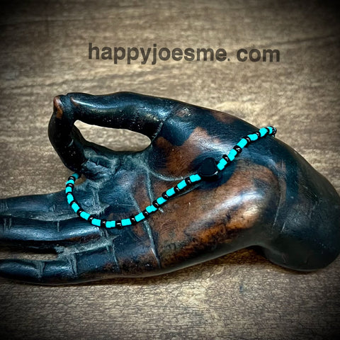 3" Black/Teal Glass Bead Bracelet w/Black Heart Bead
