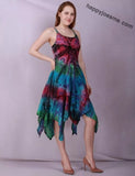 Women's Casual Tie Dye Spaghetti Strap Pixie Fit & Flare Dress