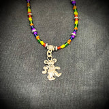 Multicolor Beaded Dancing Bear Necklace