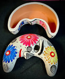 4.5"  White/Multi-Colored Half-MOON Box-Talavera Pottery from Mexico