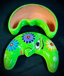 4.5"  Bright Green/Multi-Colored Half-MOON Box-Talavera Pottery from Mexico