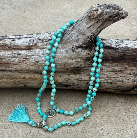 Turquoise 108 Beads Knotted Mala Meditation Yoga Charka-Lotus