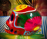 Red with Multicolors/Bird Sugar Skull Talavera pottery