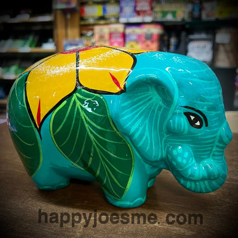7.5"x5" Turquoise/Multi-Colored Elephant-Talavera Pottery from Mexico