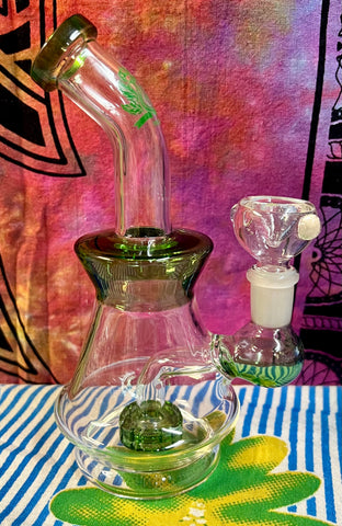 7” Bent Neck Green Showerhead Perc Waterpipe