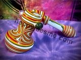 Multicolored Wig-Wag White Opal Sidecar Bubbler