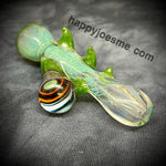 Large Green Frit Chillum W/Sparkly Green Horns and Marble