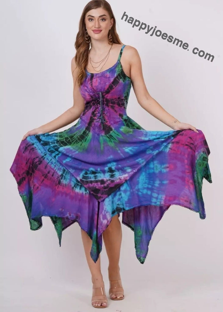 Women's Casual Tie Dye Spaghetti Strap Pixie Fit & Flare Dress Happy Trails Inc & Joe's Smoke Shop Women's Casual Tie Dye Spaghetti Strap Pixie Fit & Flare Dress Happy Trails Inc & Joe's Smoke Shop