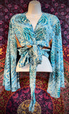 Ocean Waves Flared Sleeves Tie Top