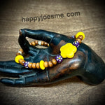 3" Multi Wood Bead Bracelet w/Yellow Flower