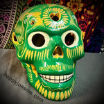 Green With Gold Sparkly Flowers/Doves Sugar Skull