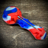 4” Blue/Red/White Silicone Handpipe W/Storage/Metal Tool