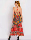 Floral Halter Backless Tie Dress Flared Bottom